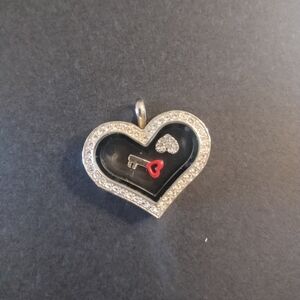 Origami Owl Silver Heart Locket Charm with Black Interior and Red Accent